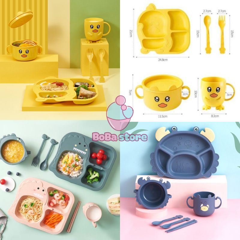Trọn bộ khay ăn dặm gồm chén, ca, muỗng, đũa cho bé - BoBa store