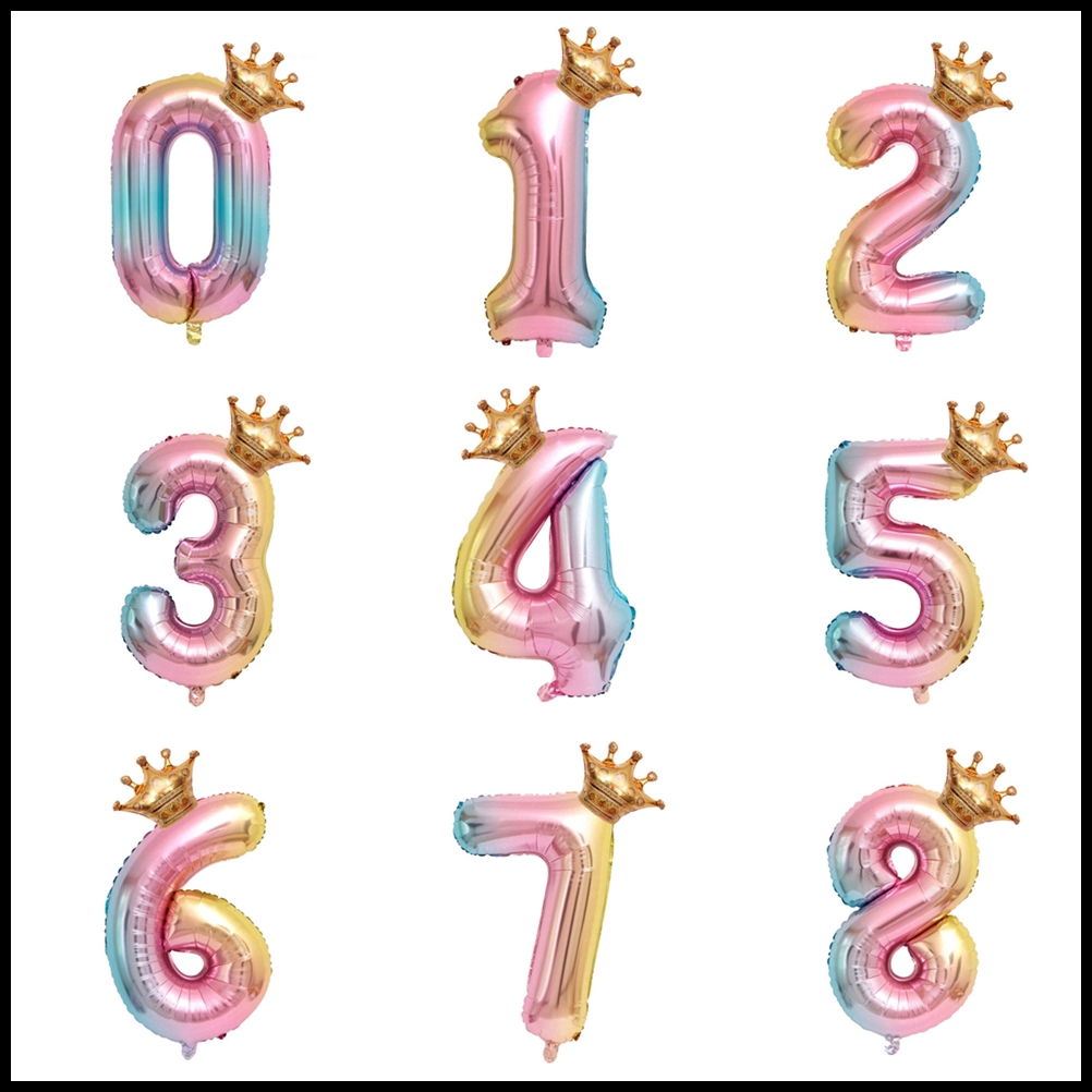 1 Bong Bóng Trang Trí Hình Vương Miện Màu Cầu Vồng