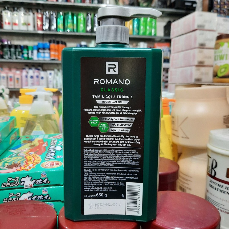 Dầu Tắm Gội 2 Trong 1 Dành Cho Nam Romano Classic 650g
