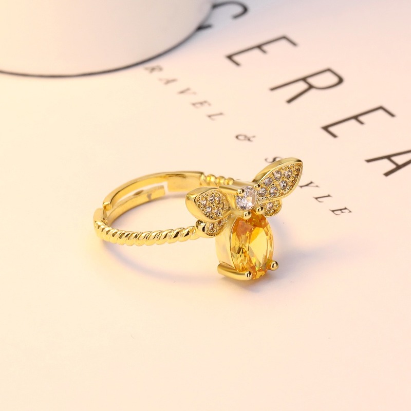 Phong Cách Mới Mạ Vàng 18K Đính Đá Citrine Tự Nhiên Nhẫn Có Thể Điều Chỉnh Mở