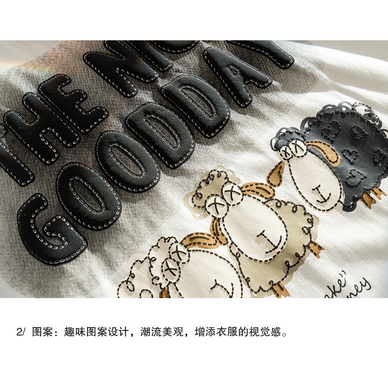 Áo Thun Cổ Tròn Unisex The Nice Goodday In Hình Cừu Phong Cách Ullzang,Áo Phông Tay Lỡ Chất Cotton Thoáng Mát