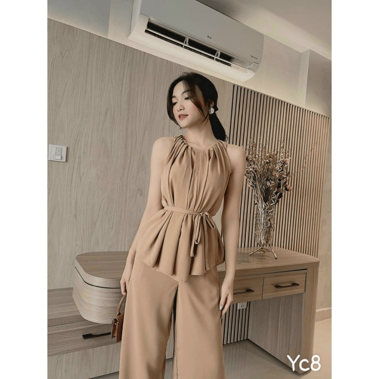 (FREE SHIP) FREE SHIP SÉT ĐŨI CỔ YẾM XẾP LY PHỐI QUẦN SUÔNG TIỂU THƯ SANG CHẢNH DX HHP