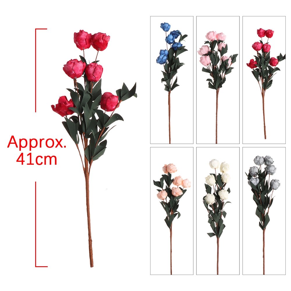 Bộ 6 bông hoa giả màu đơn xinh xắn thiết kế cho cô dâu/trang trí nhà cửa