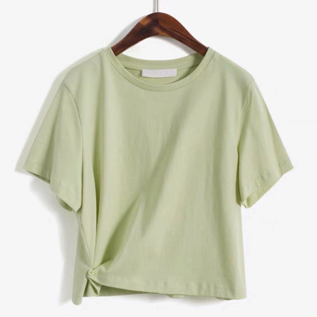 Áo Thun Tay Ngắn Cổ Tròn Dáng Rộng Cài Nút Màu Trơn Thời Trang Mùa Hè Hàng Mới Phong Cách Hàn Quốc Dành Cho Bạn Nữ 2022