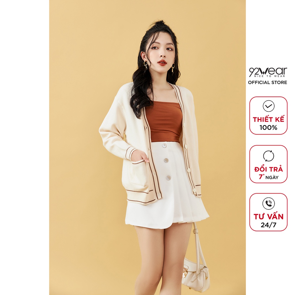 Áo len cardigan nữ dài tay phối viền 92WEAR, chất len cao cấp, co giãn tốt KLA0068 | BigBuy360 - bigbuy360.vn