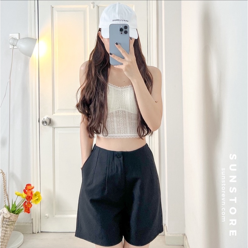 Quần short nữ ống rộng, quần đùi sooc lưng liền xếp ly có túi 4 màu