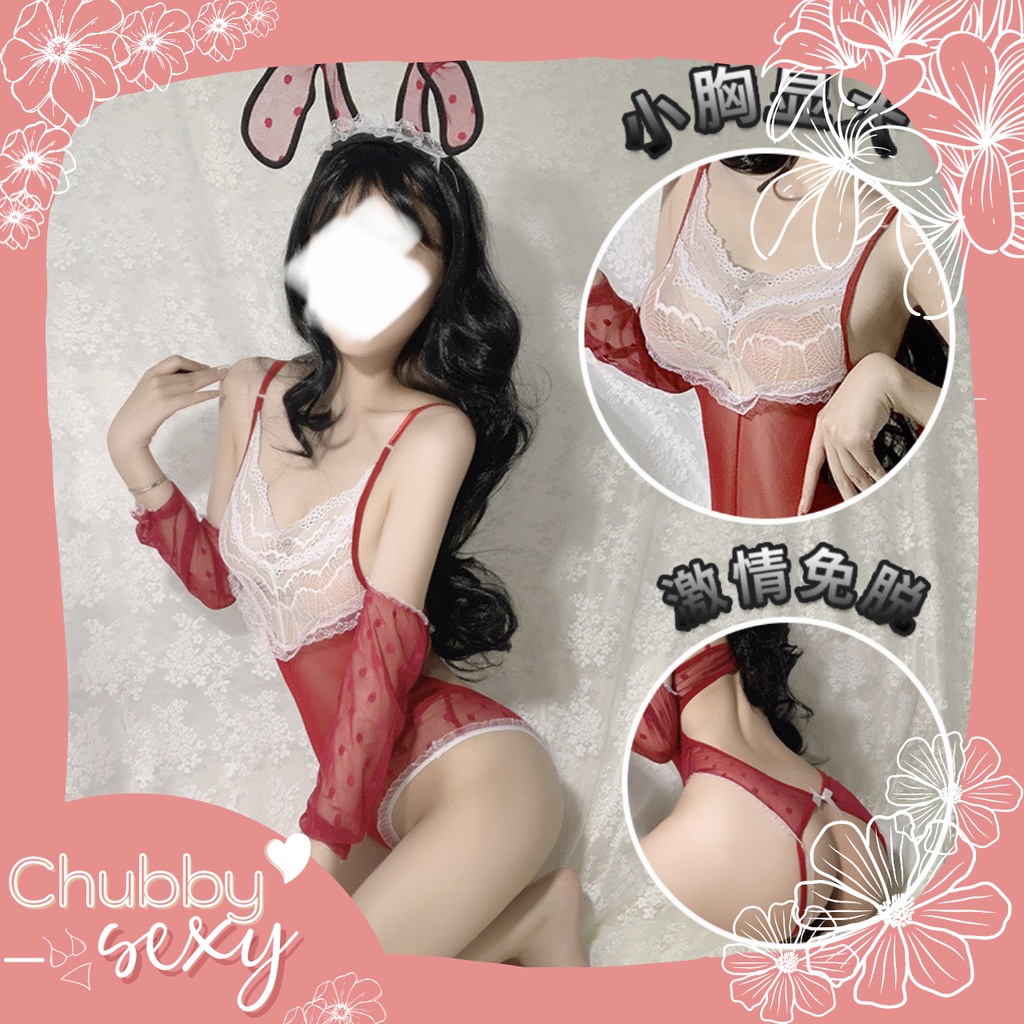 Bodysuit Corset Sexy Lady - Vải Ren Đỏ Chấm Bi Kèm Găng Tay Và Bờm Thỏ Cao Cấp Quyến Rũ Gợi Cảm - BDS11 - Chubby.Sexy