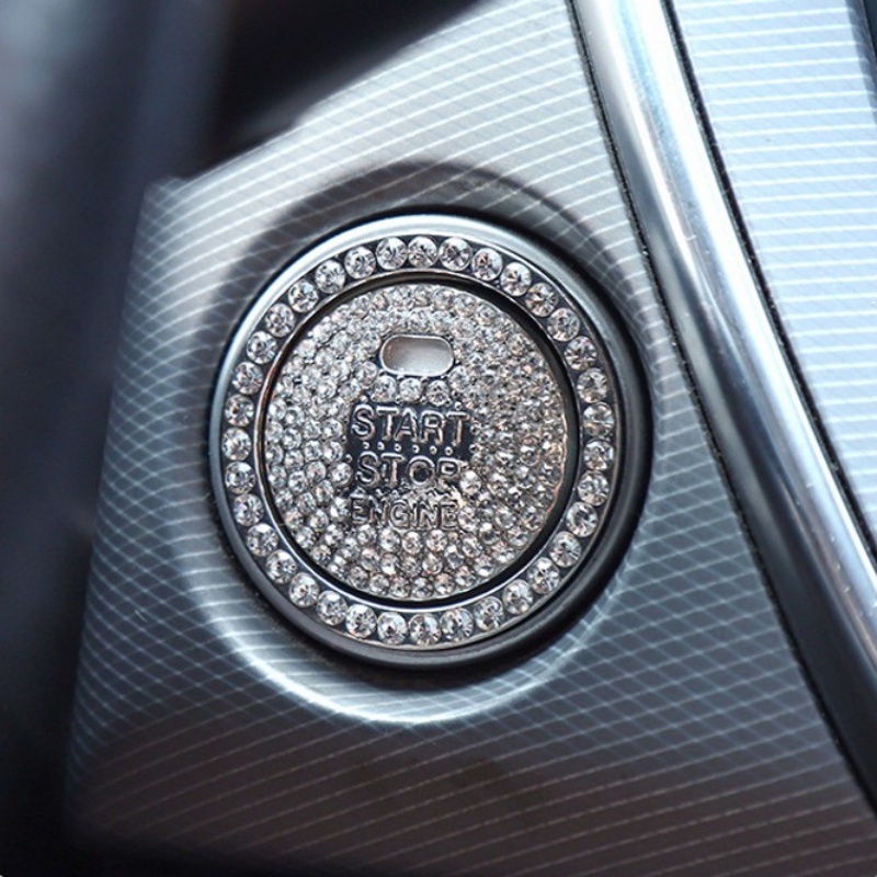 Vòng Dán Trang Trí Nút Khởi Động Xe Hơi Một Nút Họa Tiết Đính Đá Lấp Lánh Sáng Tạo