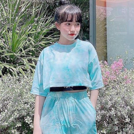 Áo Croptop Loang Màu Xanh Lá Kèm Bra Tay Lỡ Dáng Rộng Oversize Ulzzang - MM