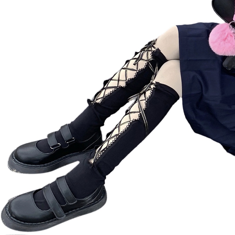 Vớ dài ngang gối thắt nơ phong cách gothic Harajuku Nhật Bản cho nữ