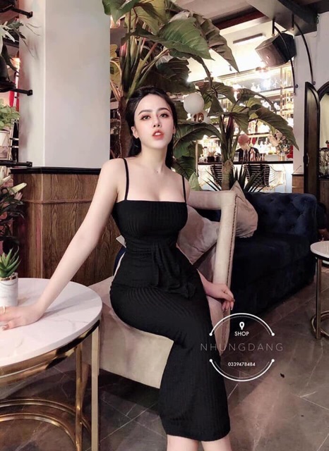 Đầm body 2 dây cột nơ ,fom dài 1m1 (chuẩn hình mẫu)
