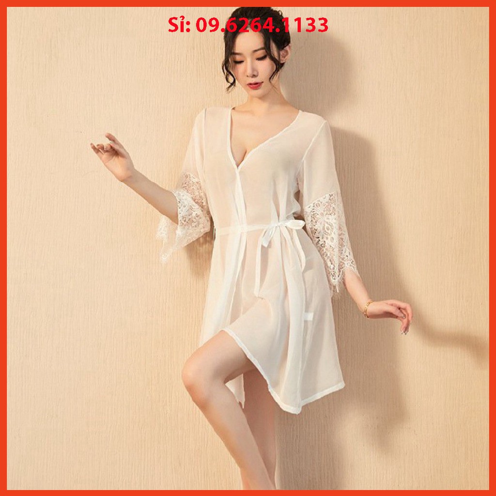 [HÀNG QC CAO CẤP] Áo choàng ngủ dài sexy chất voan mỏng gợi cảm kèm quần chíp lọt khe Giá rẻ nhất