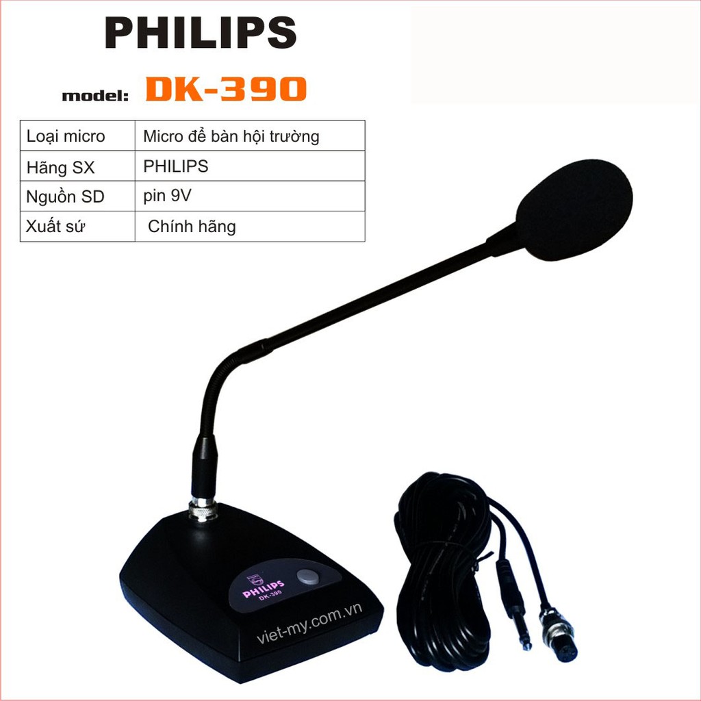 MICRO CỔ NGỖNG ĐỘ NHẠY CAO Philips DK-390, Micro Để Bục, Micro Phát Biểu Cao Cấp Chuyên Dùng Để Bàn Phòng Họp, Hội Nghị