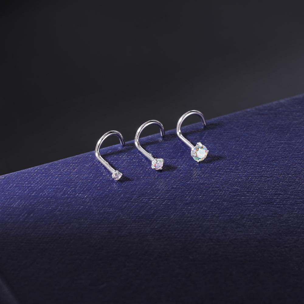 1 Khuyên Mũi Thép Không Gỉ 316L Đính Đá Zircon 18K 1.5 / 2 / 3MM AAAAA 20g