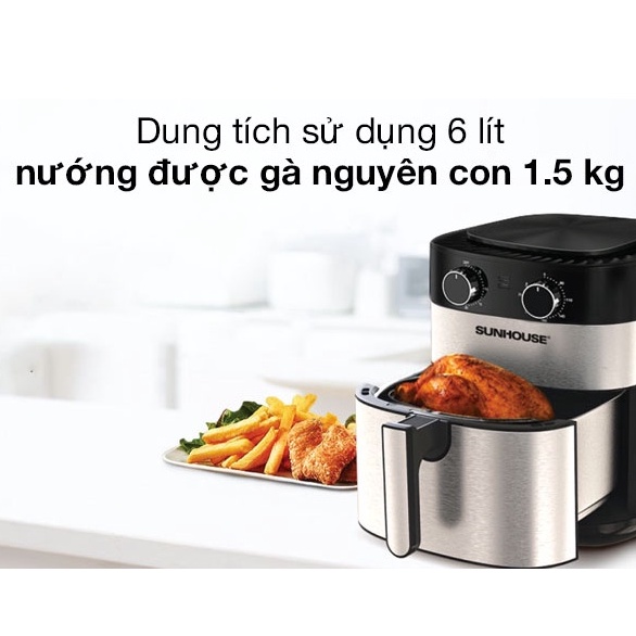 Nồi chiên không dầu cơ Sunhouse SHD4026 1750W dung tích 6L giảm chất béo trong đồ ăn bảo vệ sức khỏe - HAPOS