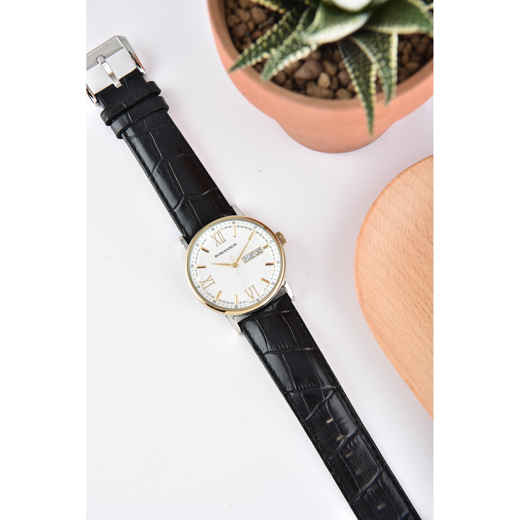 Đồng hồ Romanson Men Classic Watch TL1275MCWH nam máy Thụy Sĩ, mặt mỏng kính chống xước, dây da cao cấp chính hãng