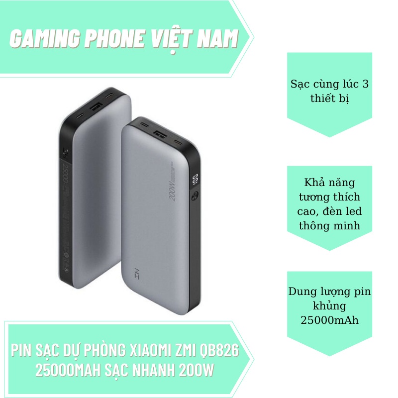 Pin Sạc Dự Phòng Xiaomi ZMI QB826 25000mAh Hỗ Trợ Sạc Nhanh 200W, Pin Sạc Dự Phòng Cho Laptop