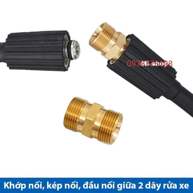 Khớp nối đầu nối giữa 2 dây rửa  xe áp lực cao 2 đầu ren 22mm