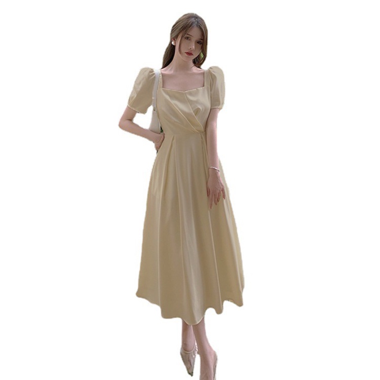 IELGY     Đầm Cổ Vuông Nhấn Eo Phong Cách Pháp Thời Trang Cho Nữ