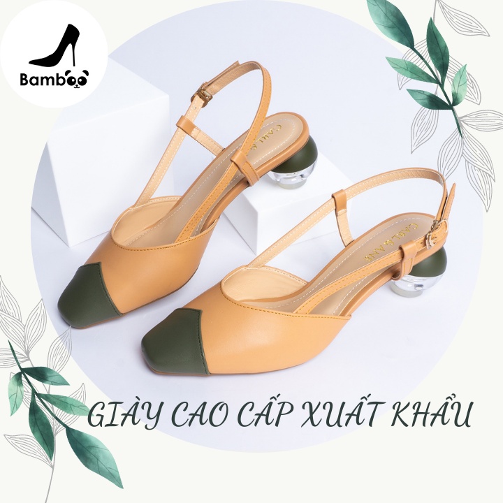 [Ảnh/Video thật]CL007 5cm Giày cao gót nữ công sở xuất khẩu đẹp sling back gót tròn bít mũi da mềm màu bò cao cấp