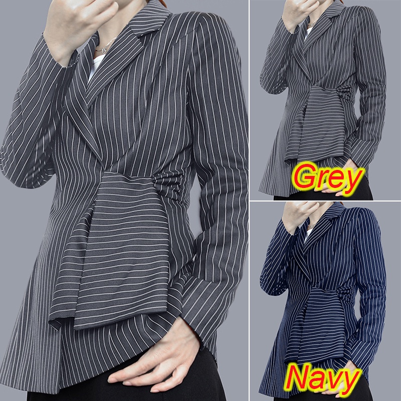 Áo blazer ZANZEA tay dài có dây rút họa tiết kẻ sọc hợp thời trang cho nữ | BigBuy360 - bigbuy360.vn