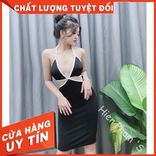 ✔️hienphamstore✔️ Đầm cột dây hở ngực viền trắng, khoét eo hở lưng - DN7232