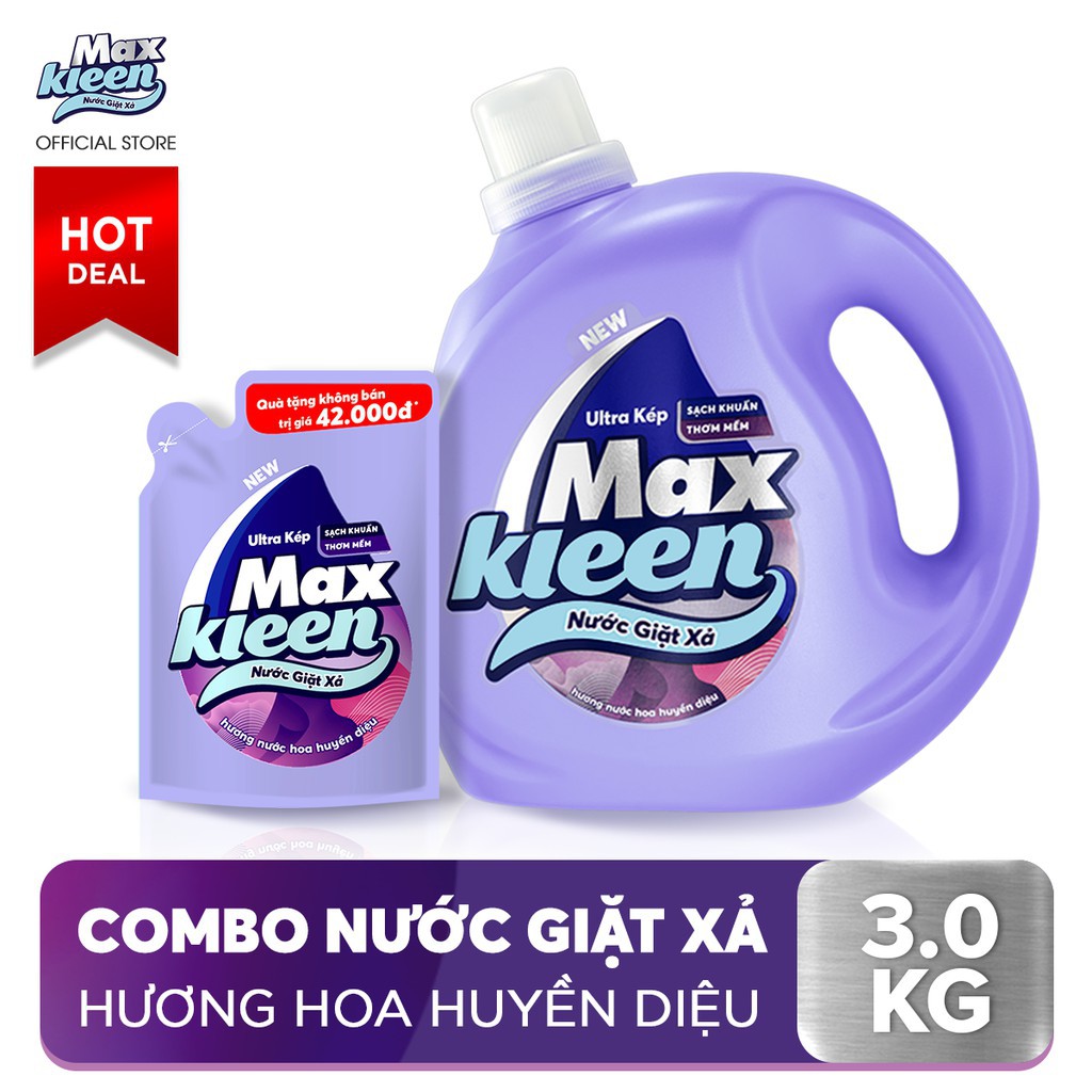 Nước Giặt Xả MaxKleen Hương Nước Hoa Huyền Diệu / Hoa Nắng 2,4kg tặng Túi nước giặt xả 600g