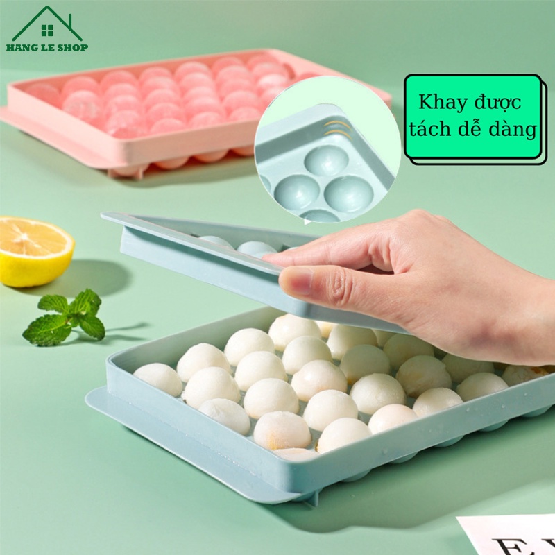 Khay đá silicon dẻo 33 ô làm đá tiện lợi, khuôn làm đá có nắp đậy thông minh hình bi