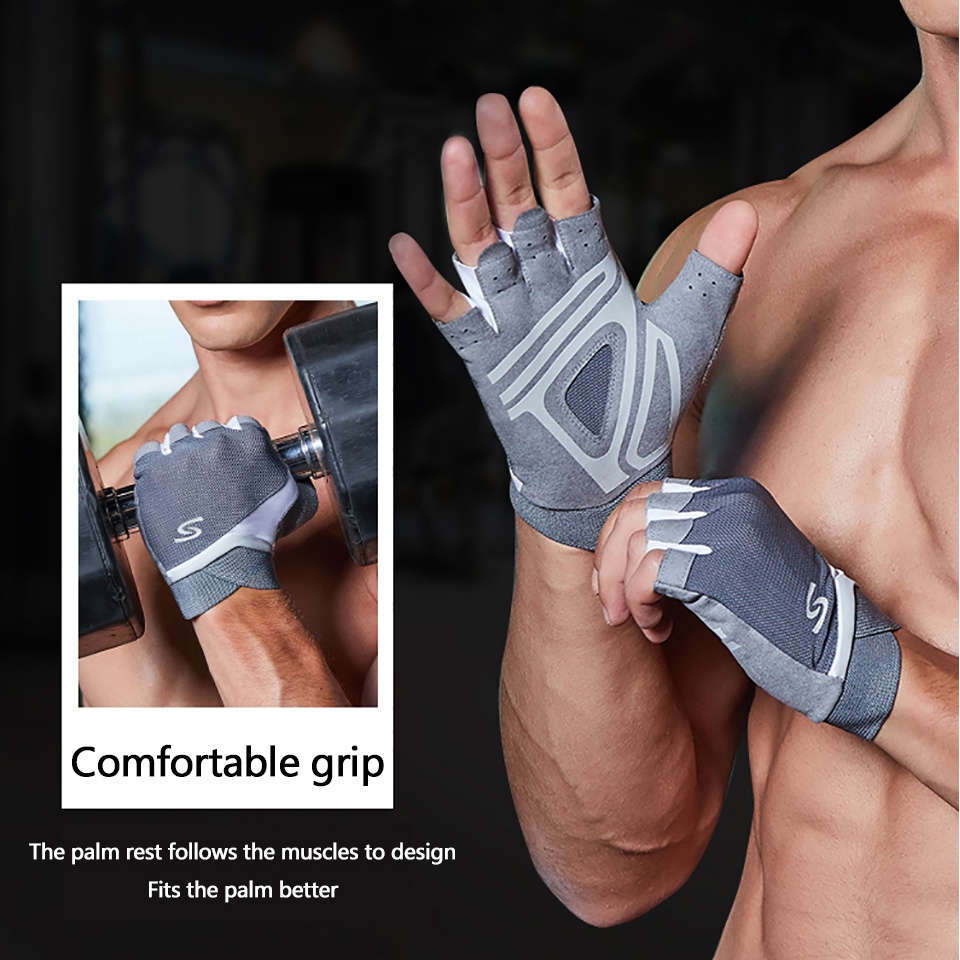 Mới Đôi găng tay thể thao nửa ngón chống trượt chống mài mòn luyện tập thể hình