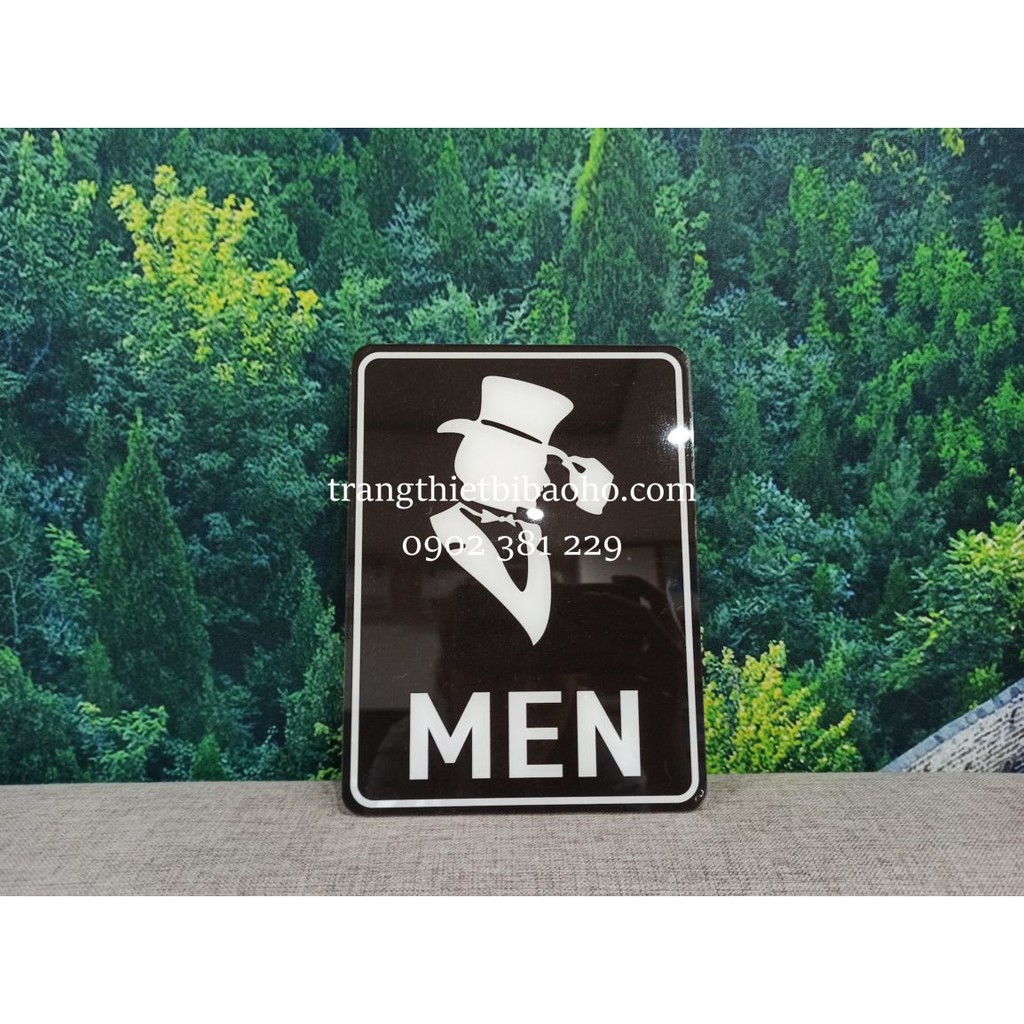 Biển báo mica WC, nhà vệ sinh nam nữ kích thước 15 x 20cm màu đen - hình thật