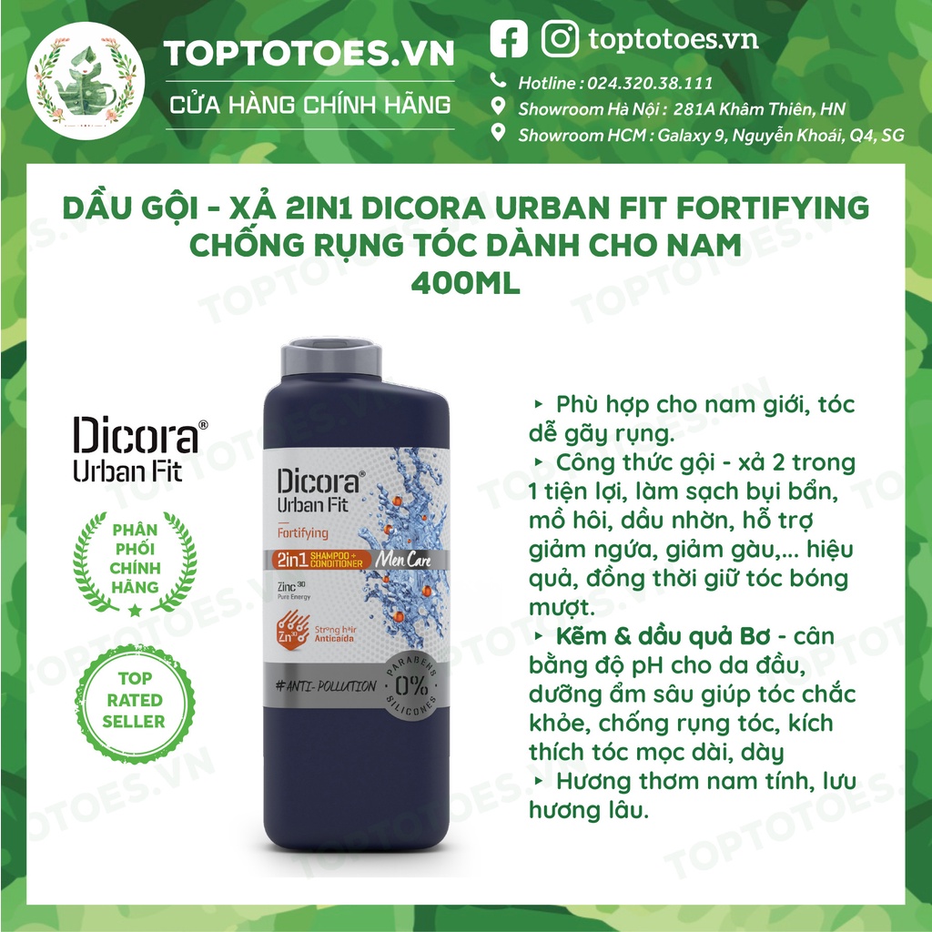 Dầu Gội - Xả 2in1 Dicora Urban Fit Fortifying chống rụng tóc dành cho nam - 400ml [NHẬP KHẨU CHÍNH HÃNG 100%]