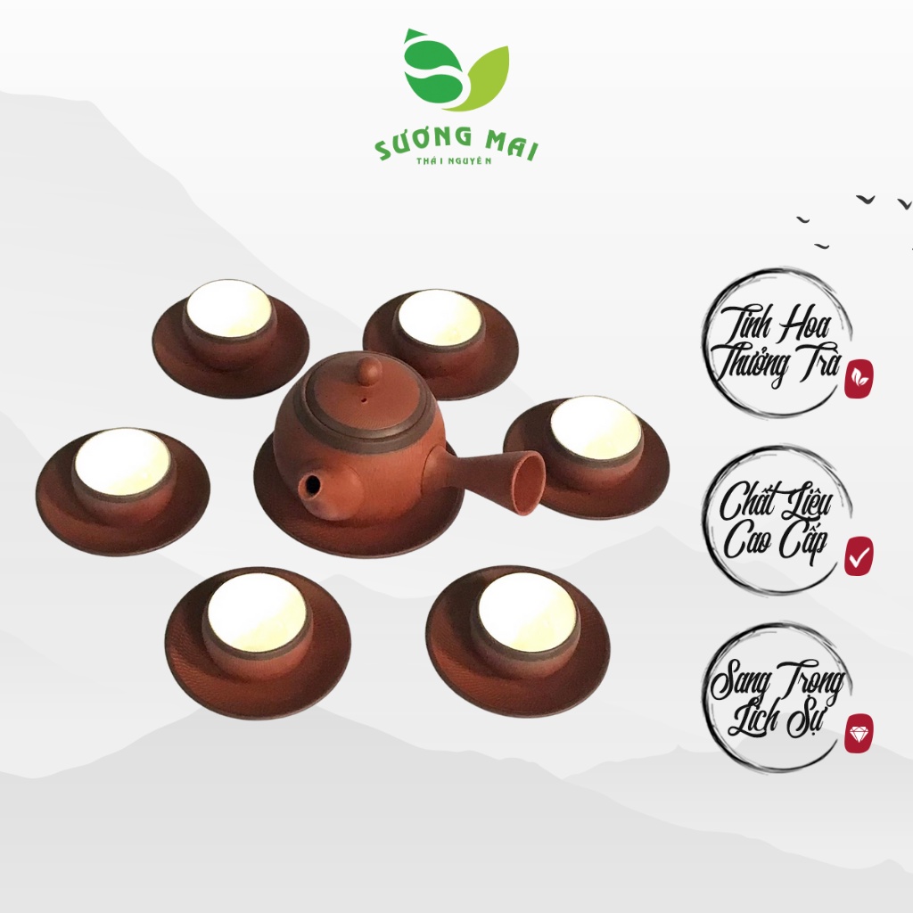 Bộ Ấm Chén Bát Tràng Tử Sa SƯƠNG MAI Họa Tiết Tinh Xảo, Trang Nhã, Sang Trọng - SM00090