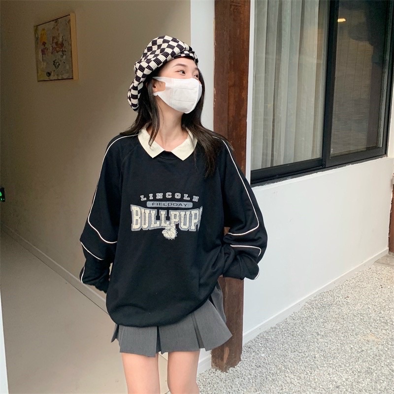 Áo sweater  Áo polo nữ dài tay unisex dưới 65kg chất nỉ bông phối khóa cổ BULLPUPS