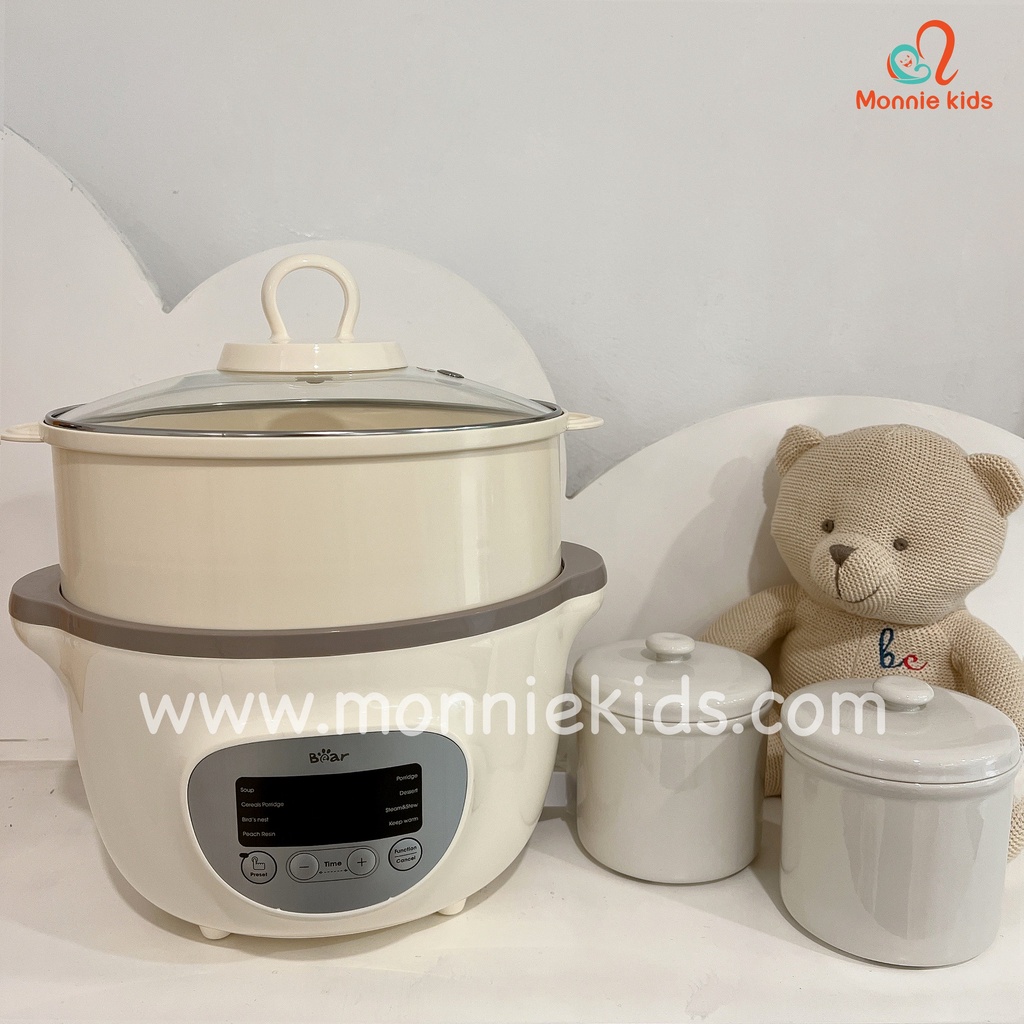 Nồi Nấu Cháo Chậm Bear Kèm Xửng Hấp 1.6L