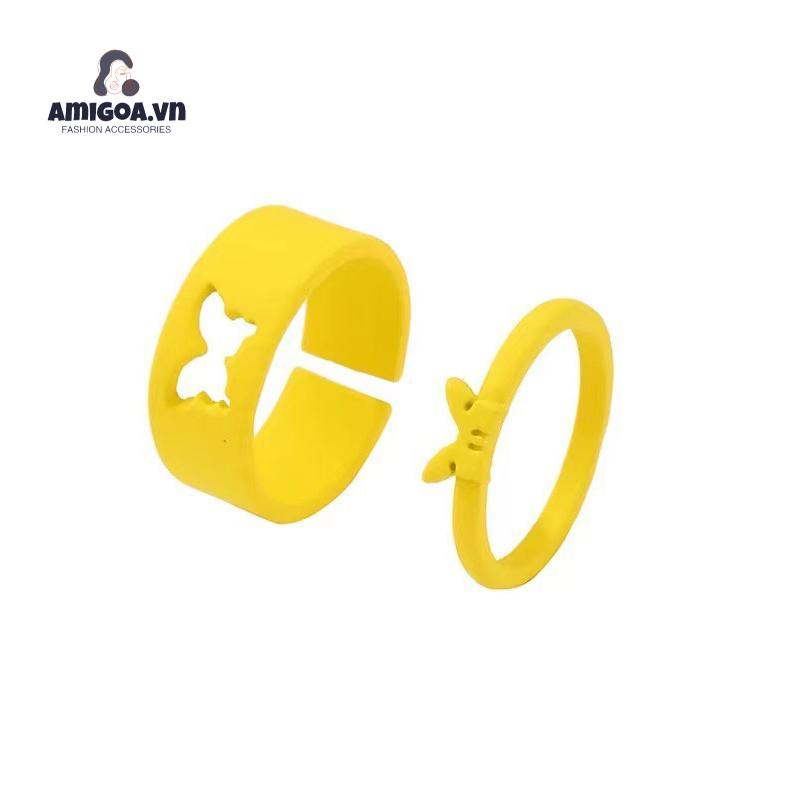 Set 2 Nhẫn Hở Mạ Điện Hình Bướm Dành Cho Cặp Đôi