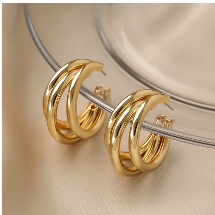 Khuyên tai kim loại hình tròn phong cách Hàn Quốc tinh tế sang trọng