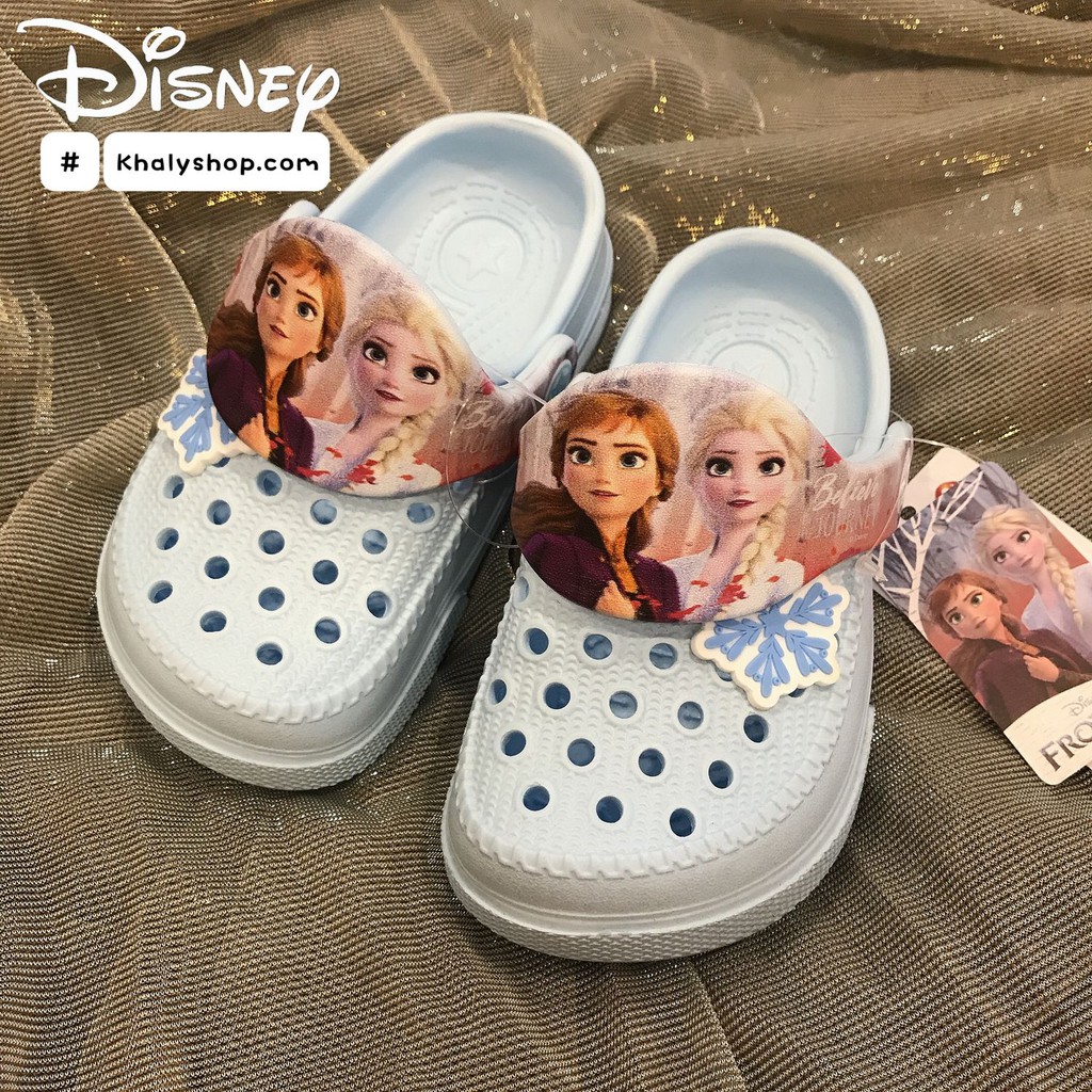 Giày, dép sục cross có quai hình công chúa Elsa, Anna (Frozen 2) màu xanh có size kép từ [S26 đến S37] cho trẻ em bé gái
