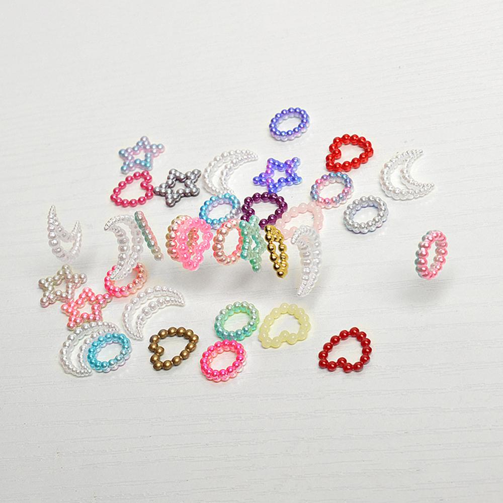 MOCHO Phụ Kiện Trang Trí Móng Tay 3D Hình Trăng Sao Trái Tim Lưng Phẳng Đính Ngọc Trai Cho Nữ