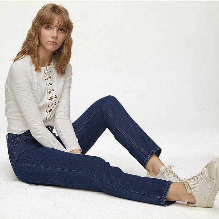 Quần Mom Jeans Nữ Lưng Cao Màu Xanh Đậm M-03