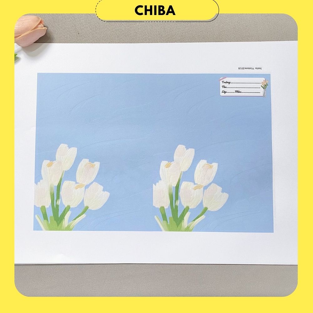 Bao sách, Bao vở hình tulip màu nhẹ nhàng, in nhãn vở miễn phí, hình thật shop tự chụp - Chị Ba House