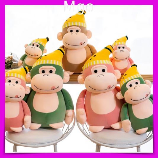Gấu Nhồi Bông Teddy Hình Khỉ Con Đội Mũ Chuối Thú Nhồi Bông Hình Khỉ Siêu Dễ Thương 24cm 50cm