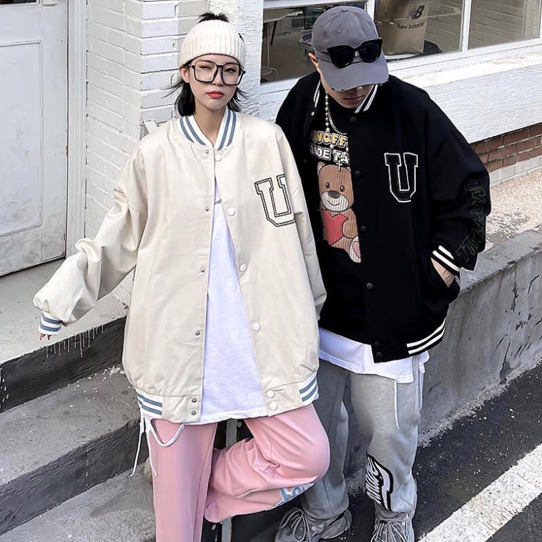 Áo Khoác Bomber Takkep Bàn Cờ Tay Bồng Chữ U Nam Nữ Unisex Dáng Rộng 2 Lớp Gió