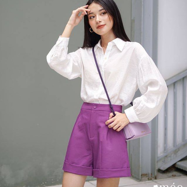 Quần shorts ống suông rộng gập gấu Hafwen Méo Shop