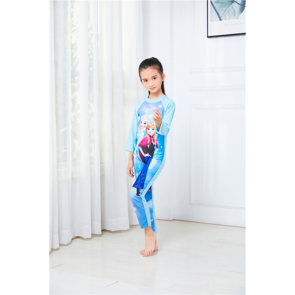 Áo bơi bé gái liền thân dài tay quần dài SIZE BÉ 16-30KG (Không nón bơi) 👙