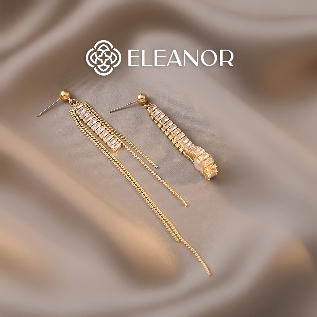 Bông tai nữ chuôi bạc 925 Eleanor Accessories dáng dài tua rua đính đá phụ kiện trang sức 5864