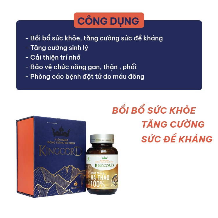 Đông trùng hạ thảo Kingcord Khoa Minh hộp 60 viên, bồi bổ sức khỏe, tăng sức đề kháng