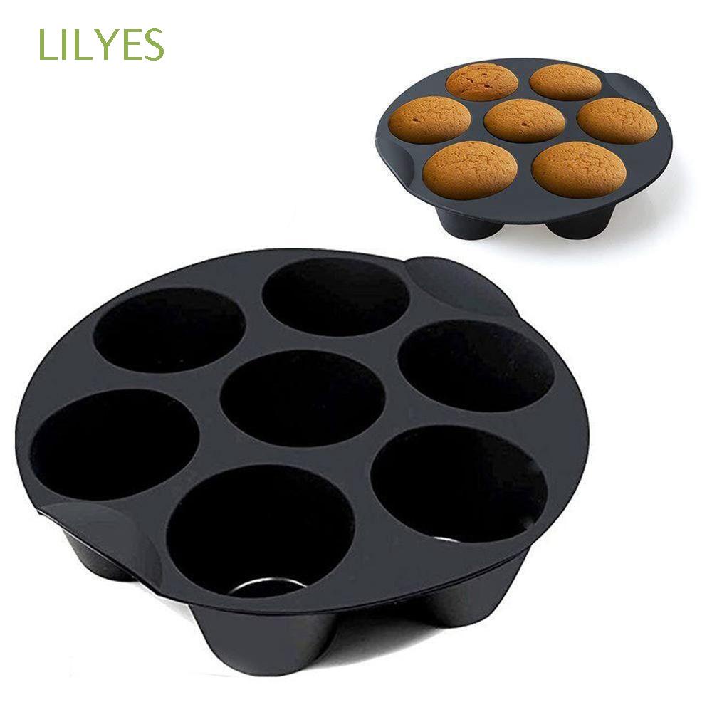 Khuôn silicon nướng bánh muffin trong nồi chiên không dầu cỡ lớn gồm 7 ô màu đen an toàn DIY