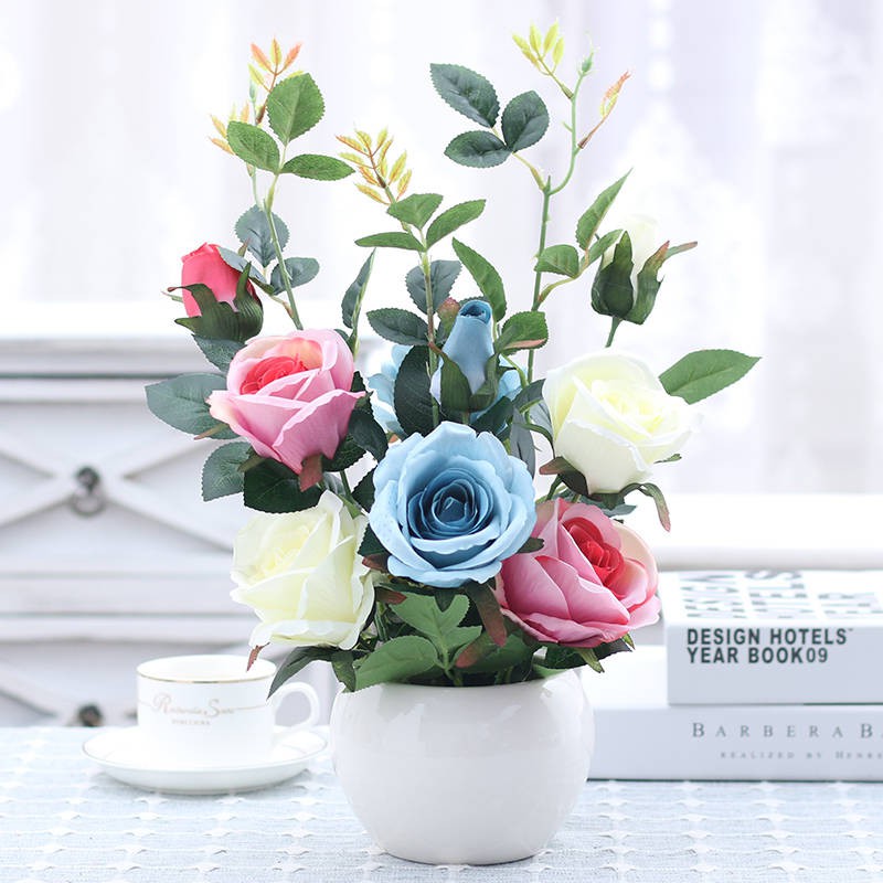 Hoa hồng xanh trồng hoa thật phòng khách hoa trang trí bàn ăn hoa giả hoa tv tủ cà phê bàn ​​đồ trang trí hoa mẫu đơn ch