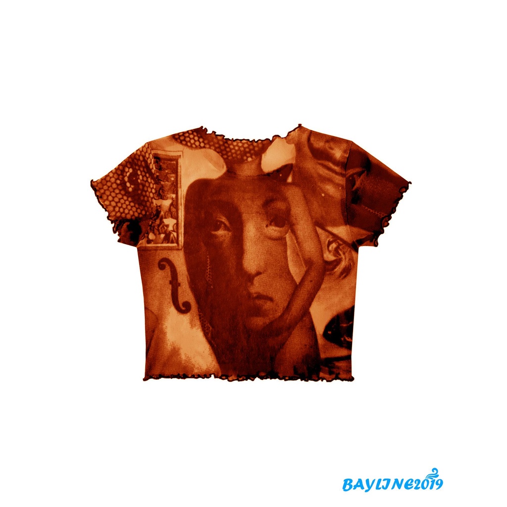 Áo thun tay ngắn in hình khuôn mặt quyến rũ dành cho nữ