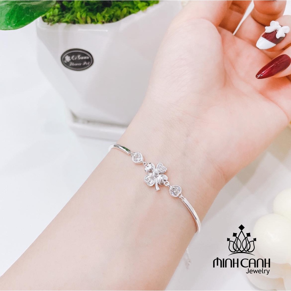 Lắc Tay Bạc Cỏ 4 Lá Tim Đá Minh Canh Jewelry